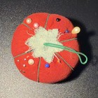 Vintage Red Fabric Tomato Pincushion Pin Cushion With Green Stem