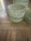 Vintage Mcm Spaghetti String Green Pitcher   2 Glasses