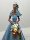 Vintage Black Americana Woman Figurine Blue Dress Flower Basket Folk Art Statue