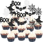 48 Pcs Halloween Cupcake Toppers Bat Ghost Witch Cupcake Picks Glitter Halloween