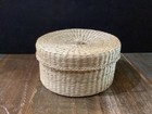 Vintage Natural Round Sewing Basket W lid And Sewing Supplies 7   