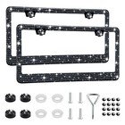 Garhomxy Bling License Plate Frames For Women  2 Pack Handcrafted 2pcs Black