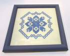 Vintage 1980 s 10x10 Blue Wood Framed Hand Cross Stitched Hardanger Embroidery