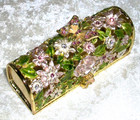 Vintage Pink Crystal Enamel Floral Butterfly Gold Filigree Mirror Lipstick Case