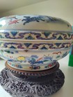 Rare Large Antique Chinese Wucai Covered Vessel Container Ming Mark Tx Estate