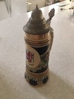 Vintage Large German Made Beer Stein 11 3 4    Tall Pewter Lid Ceramic Lidded