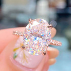 Real 3 6ctw Oval Cut Moissanite Hidden Halo Engagement Ring 14k Rose Gold Plated