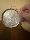 Vintage Aluminum Coaster Set With Holder     Floral Design