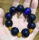 Rare Antique Large Blue Agate Beads Bracelet W  Opal Peking Glass Bead           94g