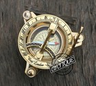 Vintage Navigation Sun-dial Clock And Compass - Brass Finish - 3 Inches - N
