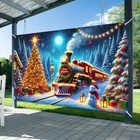 Merry Christmas Banner Train Tree Snowman Decorations 71 X 43 Inch