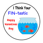 Kids Valentines Day Fish Stickers  Labels  Tags  I Think Your Fin-tastic