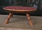 Early American Footstool Turned  Legs Wood Upholstered Nailhead Oval  cricket   