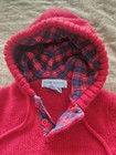 Vintage Oshkosh B gosh Red Hooded Knit Pullover Sweater Plaid Lined Hood 24m