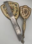 Vintage Hand Held Mirror And Brush Set Needlepoint Vanity Set Antique