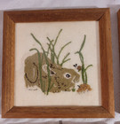 4 Vintage Embroidered Crewel Needlework Framed Animal Pictures Hand Sewn 7x7  