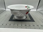 Vintage Teleflora 1983 White Enamel Strawberry Metal Farmhouse Handle Colander 