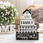 4 Pcs Farmhouse Family Wooden Tiered Tray Decor Set  Rustic Bless Our Home Wood