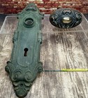 Antique Victorian Brass Patina Doorknob W  Ornate Door Plate Art Nouveau