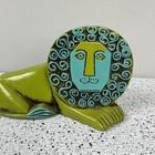 Vintage Pride Creations Lion Coin Bank Mcm Green Teal Papier Mache