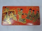 Antique Oriental Chinoiserie Laquered Paper Mache Box Hand Painted Compartments 