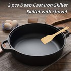 2pcs Deep Cast Iron Skillet With 2 Handles And Shovel  Flat Bottomed Frying Pan