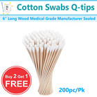 200pc Cotton Swabs Swab Q-tips 6  Long Wood Medical Grade Manufacturer Sealed