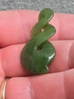 Vintage Green Pikorua Double Twist Nephrite Jade Pendant Carved Jadite Amulet