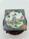 Antique Chinese Painted Enamel On Copper Lidded Box Figural Floral Design