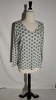 Croft   Barrow Womens M Green White Medallion V-neck Long Sleeve Classic Tee Top