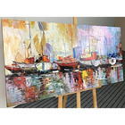 Bouvy Art 24x48in Hand Painted Colorful Sailboat Oil Painting