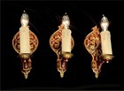Set 3 Antique Vtg Art Deco Nouveau Wall Light Fixtures Polychrome Gothic