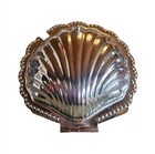 Vintage Silver Colored Clam Shape Glass Shell Dish Caviar Hinged