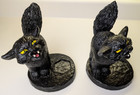 Vtg 1970s Enchanting Hissing Black Cat Halloween Stand Candle Holder door Stops