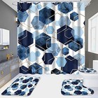  Blue Bathroom Sets  4 Piece Marble Bathroom Shower Curtain Sets With Rugs  