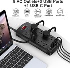 Surge Protector Power Strip -  Flat Plug Extension Cord With 8 Outlets And 4 Usb
