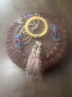Vintage Chinese Wicker Round Sewing Basket Glass Beads Rings Coins