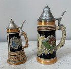Vintage German Beer Lidded Stein Lot Of 2 - Pewter Lid - Schonau - 7   9 Inches