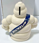 Nos Michelin Man Tires Ceramic Piggy Coin Bank Original Stopper Box White   Blue