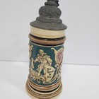 Vintage German Beer Stein  Relief Ceramic Pewter Lid 364