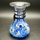 Vintage Studio Art Handblown Spatter Glass Vase Blue White With Applied Handle