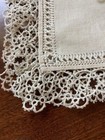 Vintage Tatted Lace Trim Tablecloth Natural Linen W  Tatting Lace Edge 35 X 36
