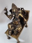 Vintage Brass Reclining Ganesha Statue Hindu Elephant God Deity Icon Relaxation