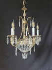 Antique Vintage Brass And Crystal Chandelier Light Ceiling  6 Lights 5 Arms 