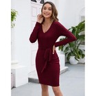 Women s Sweater Dress V Neck Long Sleeve Ribbed Knit Tie Waist Bodycon Slim Fit