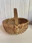 Vtg Split Oak Woven Gathering Basket Continuous Handle 10  Diameter       