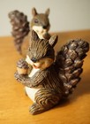 Pair Of Squirrel Figurines Squirrel Holding Acorn With Pinecone Tails Fall Decor
