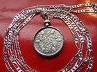 Rare Silver English Sixpence Pendant On A 28  Sterling Silver  Chain