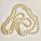 Vintage White Glass Pearl Necklace Long 48  8mm Hand Knotted Rope Length