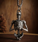 New Gothic Biker Half Body Skull Pendant Necklace Stainless Steel Chain Cross